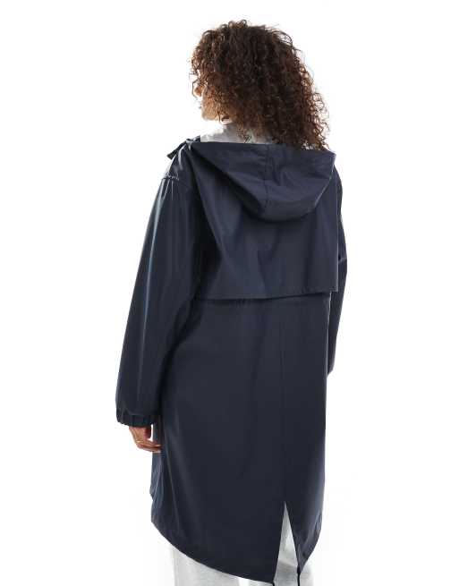 ASOS DESIGN contrast detail rubberized rain parka in navy