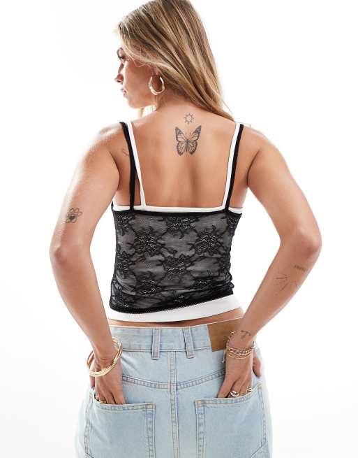 ASOS DESIGN contrast double layer tank top with lace overlay