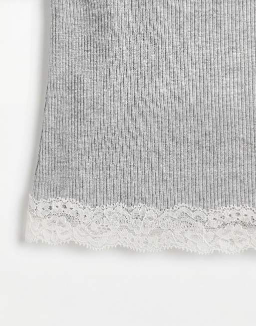 ASOS DESIGN contrast lace detail v neck cami in grey marl, 8 of 8