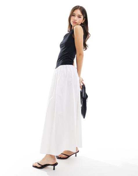 ASOS DESIGN contrast maxi dress with poplin skirt in black and ivory - view 1