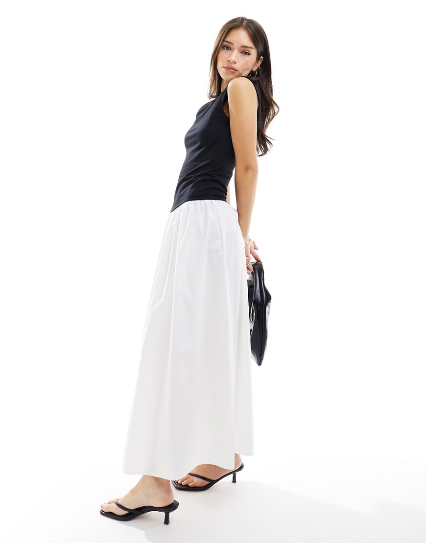 ASOS DESIGN contrast maxi dress with poplin skirt in black and ivory-Multi