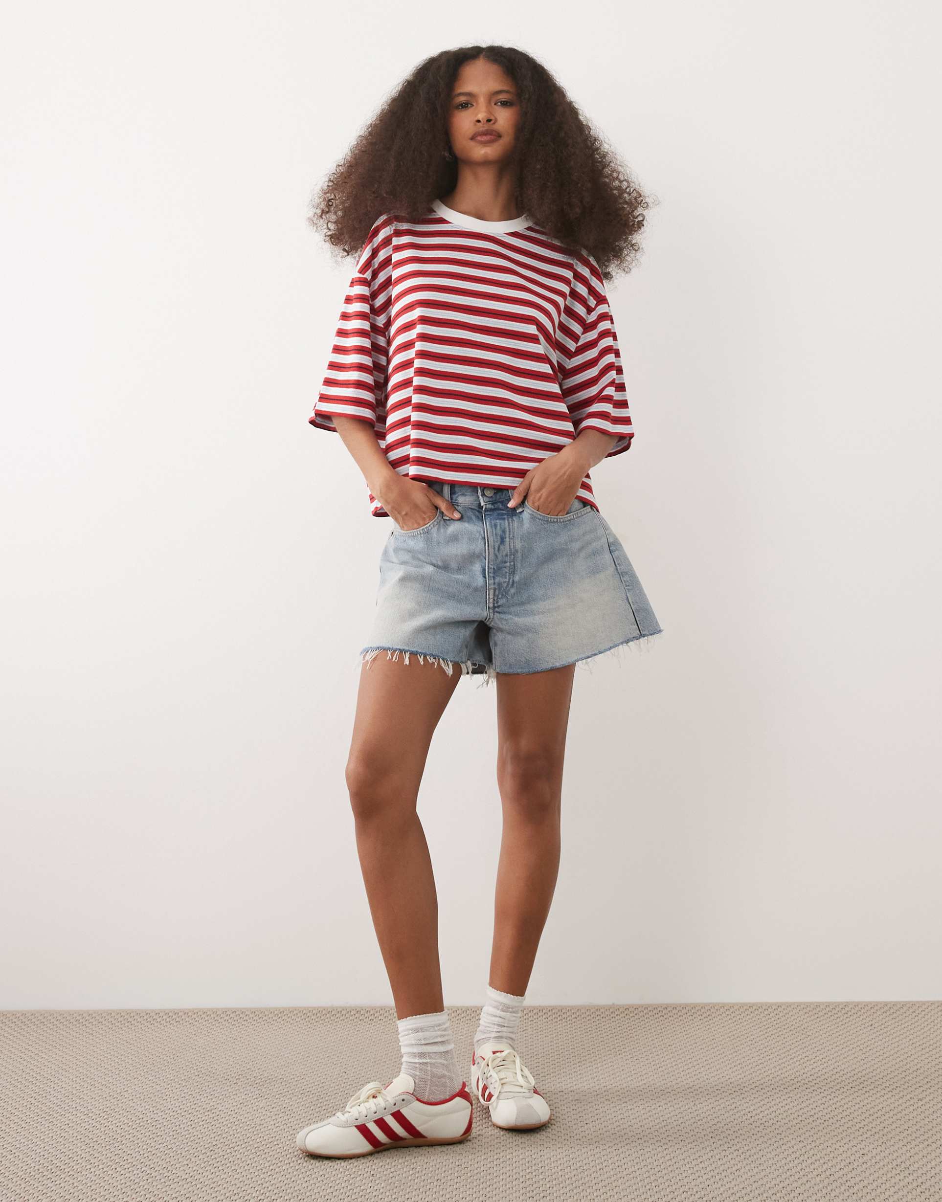 asos design contrast neck boxy crop top in red  stripe