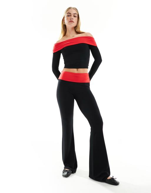 ASOS DESIGN contrast off the shoulder top in black and red (part of a set)