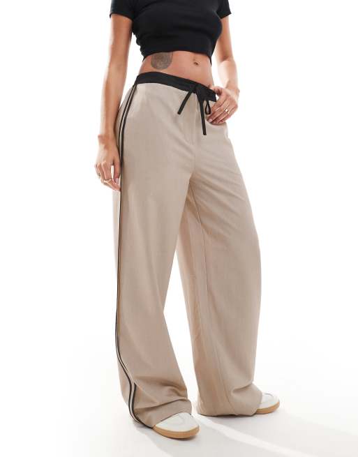 ASOS DESIGN contrast panel pants in stone