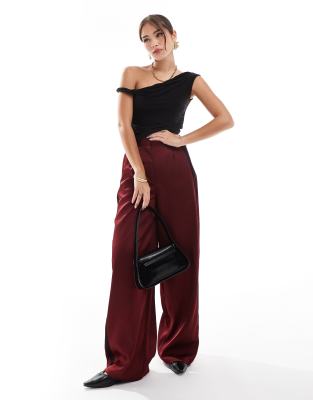 Asos Design Contrast Panel Satin Pants In Burgundy-green