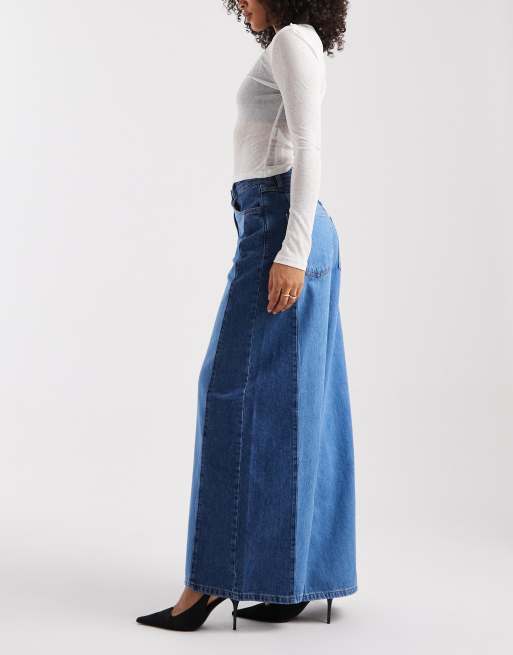 ASOS DESIGN contrast panel wide leg jeans in mid blue, 3 of 5