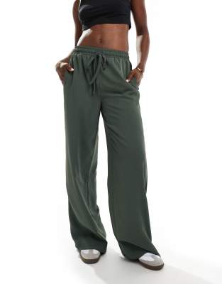 Asos Design Contrast Panel Wide Leg Pull On Pants In Olive-green
