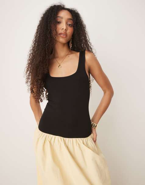 ASOS DESIGN contrast poplin mix square neck maxi dress in buttermilk - view 1