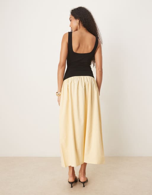 ASOS DESIGN contrast poplin mix square neck maxi dress in buttermilk, 3 of 4
