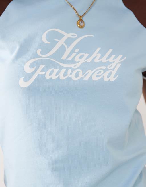 ASOS DESIGN contrast raglan sleeve t-shirt with highly favoured graphic in light blue and chocolate, 2 of 4