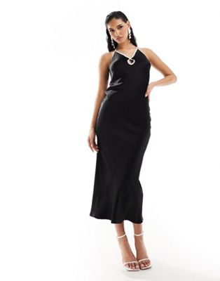 Asos Design Contrast Satin Maxi Dress In Black