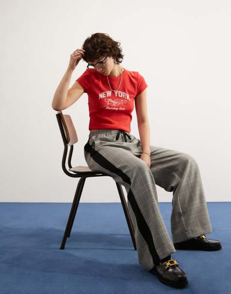 ASOS DESIGN contrast side stripe pants in plaid print - view 1