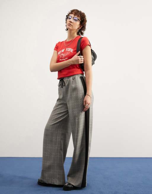 ASOS DESIGN contrast side stripe pants in plaid print