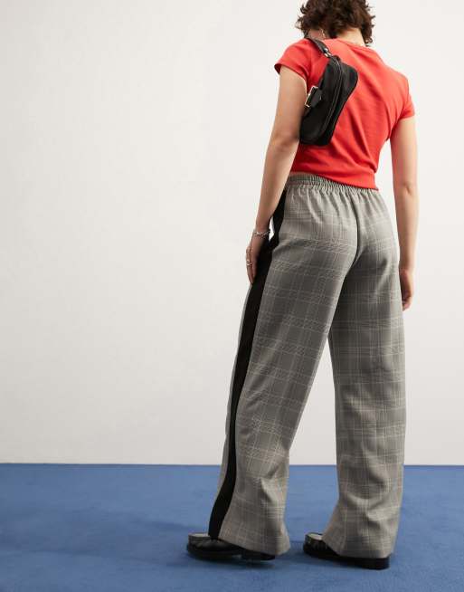 ASOS DESIGN contrast side stripe trousers in check print