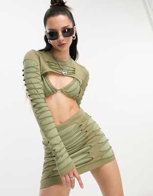 Asos Design Contrast Slash Detail Top With Bra In Green
