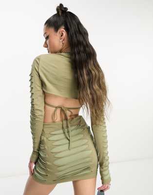 Asos Design Contrast Slash Detail Top With Bra In Green