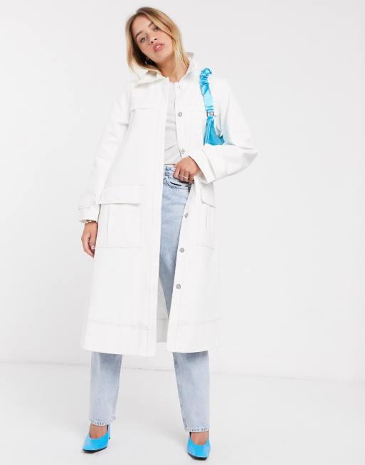 ASOS DESIGN contrast stitch aline trench coat in cream | ASOS