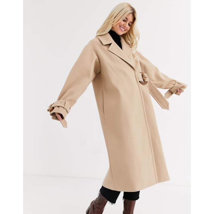 ASOS DESIGN fleece coat with contrast stitching in camel