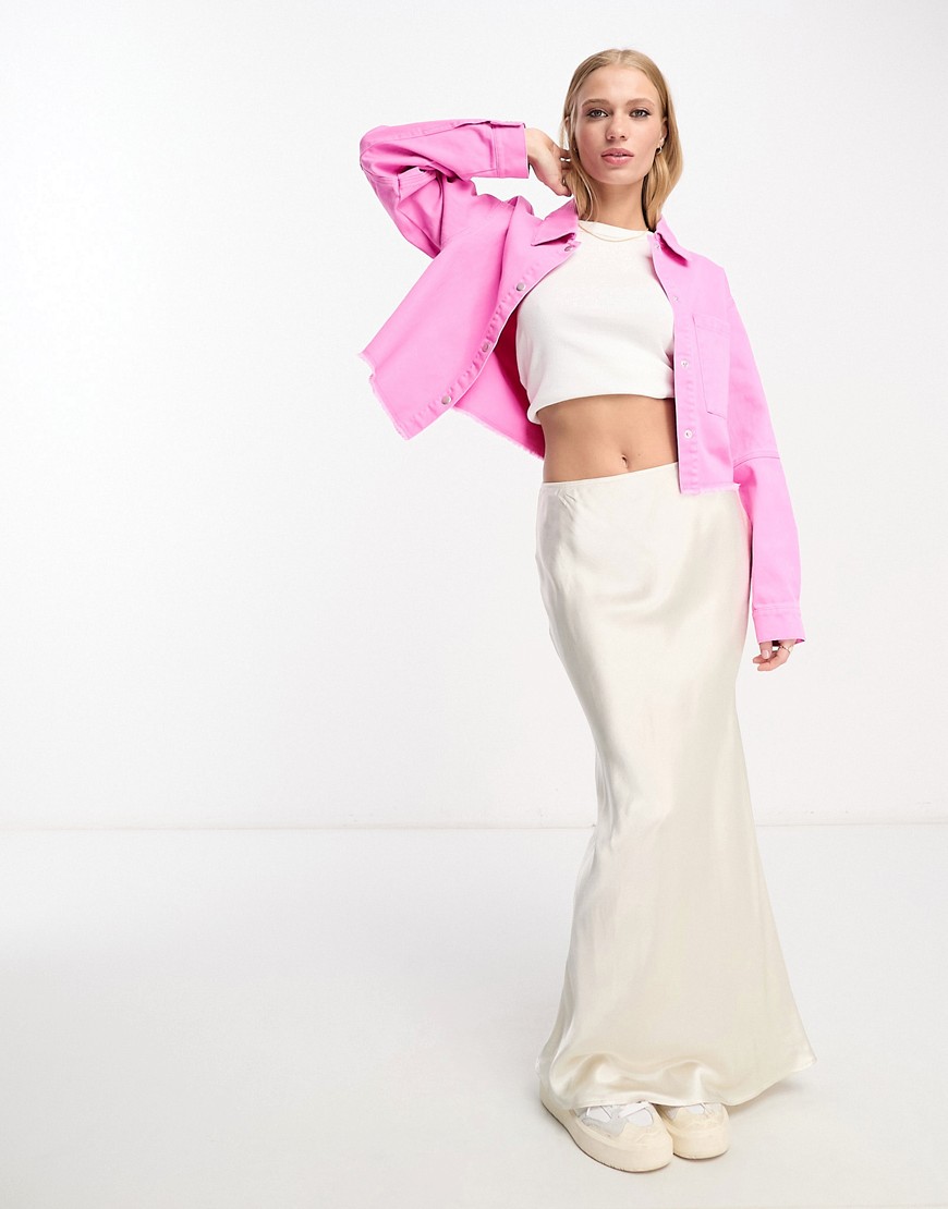 Asos Design Contrast Stitch Cropped Jacket In Pink