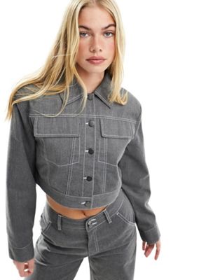 ASOS DESIGN contrast stitch jacket in grey co-ord - ASOS Price Checker