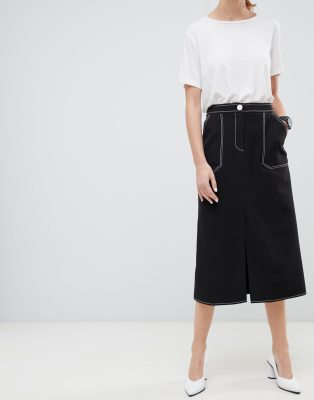 contrast stitch black skirt