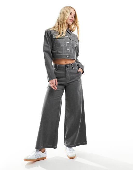 ASOS DESIGN contrast stitch pants in grey (part of a set)