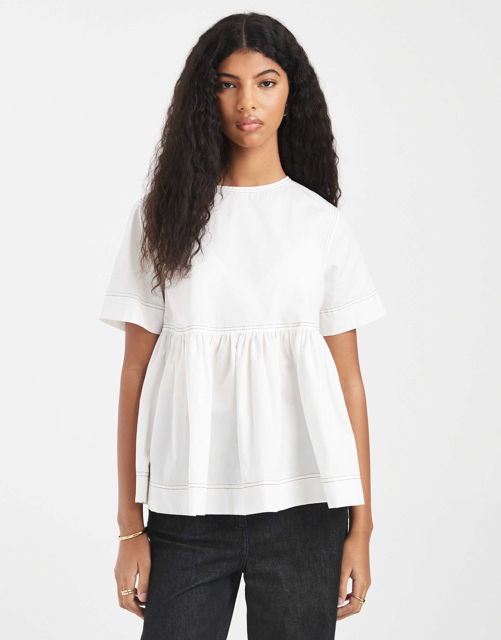 asos design contrast stitch peplum top in white