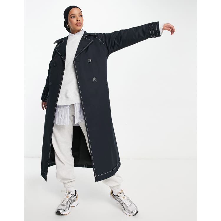 Black and white trench coat sale