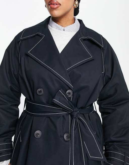 ASOS DESIGN contrast stitch trench coat in black