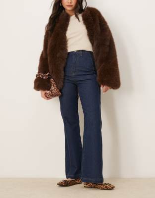 ASOS DESIGN ASOS DESIGN contrast stitch wide leg flare jean in indigo-Blue