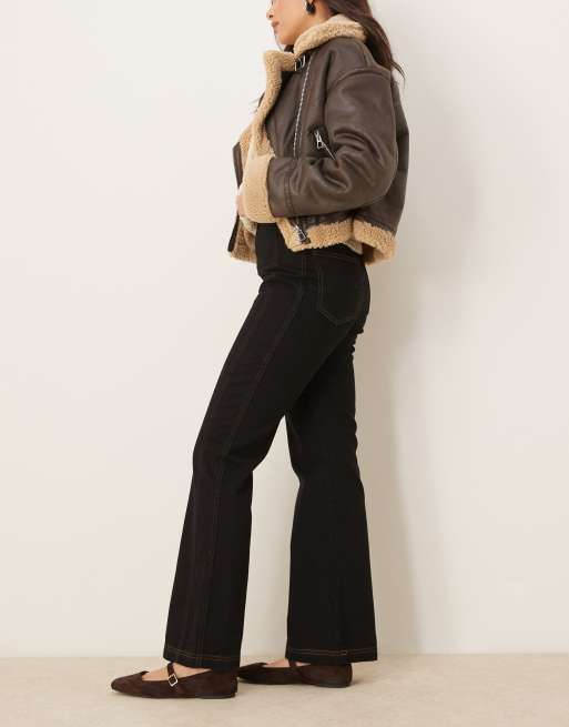 ASOS DESIGN contrast stitch wide leg flare jeans in black