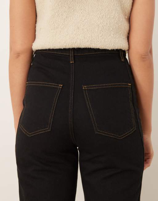 ASOS DESIGN contrast stitch wide leg flare jeans in black