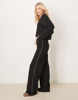 contrast stitch wide leg sweatpants in black - part of a set