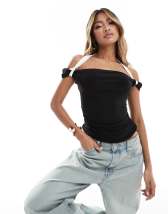 Hollister tiny crop top with ruching in black