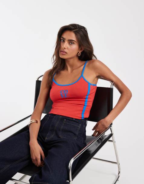 ASOS DESIGN Contrast strap cami with Cove graphic in red and blue - view 1