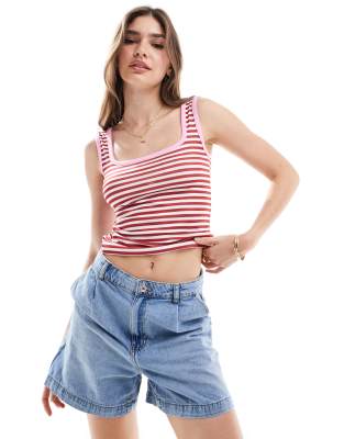 Asos Design Contrast Stripe Tank Top In Red