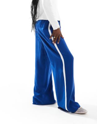 Asos Design Contrast Stripe Wide Leg Pants In Blue-red