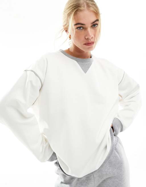 ASOS DESIGN contrast sweater in ecru and gray