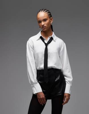 Asos Design Contrast Tie Detail Shirt In White
