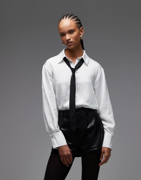 ASOS DESIGN contrast tie detail shirt in white - view 1