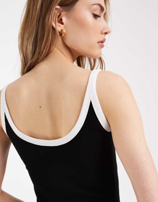 ASOS DESIGN contrast trim rib midi dress in black with white trim, 4 of 4