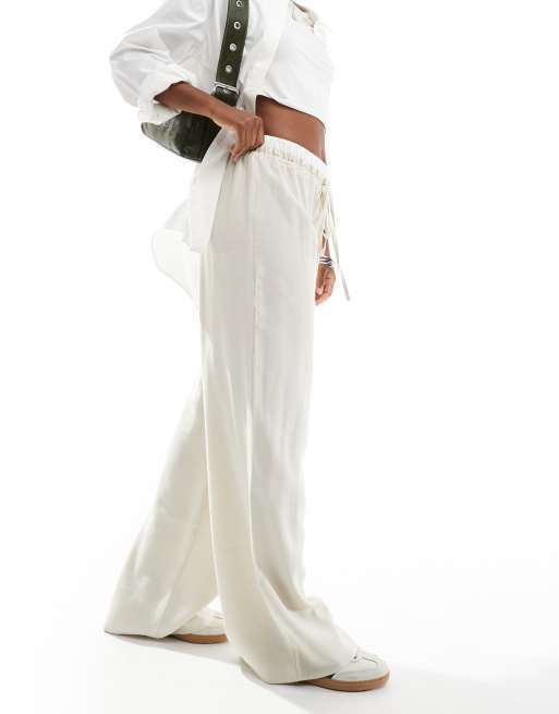 ASOS DESIGN contrast waistband wide leg pants in neutral