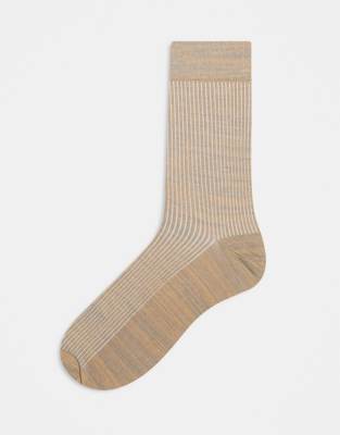Asos Design Contrast Welt Socks In Brown