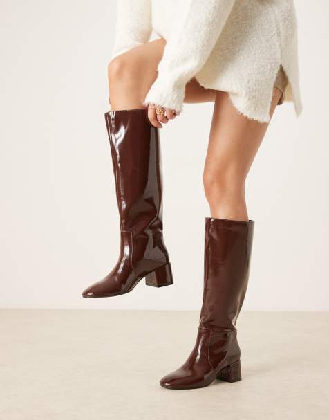 ASOS DESIGN – Cookie – Czekoladowe wciągane botki do kolan z okrągłymi noskami - view 1