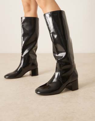 ASOS DESIGN - Cookie - Kniehohe Schlupfstiefel in Schwarz mit runder Zehenpartie