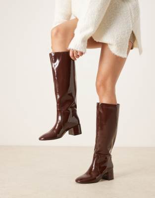 Asos Design Cookie Round Toe Pull On Knee Boots In Brown