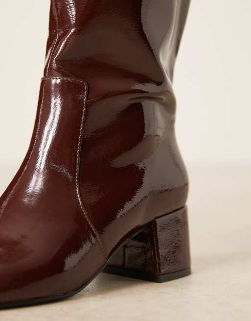 ASOS DESIGN Cookie round toe pull on knee boots in chocolate, 3 of 4
