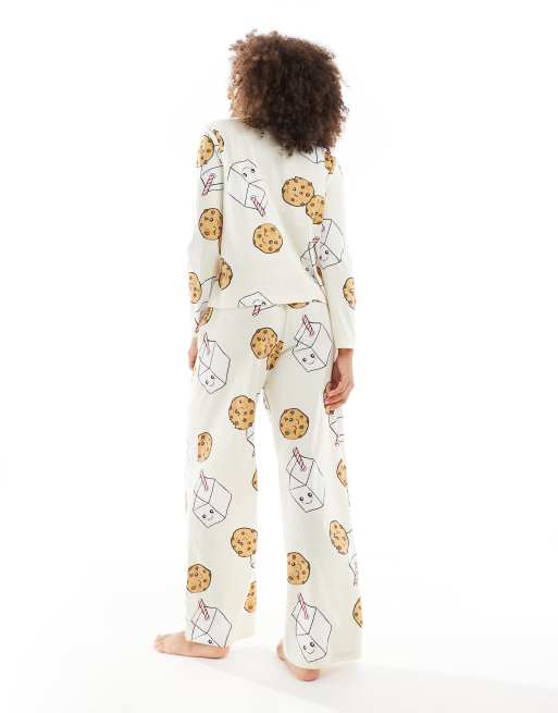 ASOS DESIGN cookies and milk long sleeve top & pants pajama set in cream, 4 of 4
