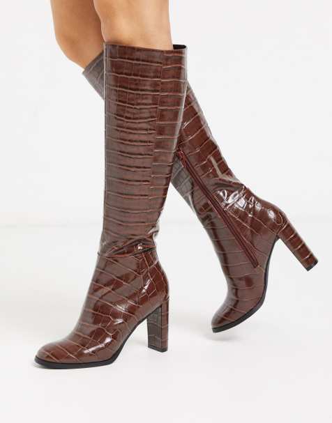 asos brown knee high boots