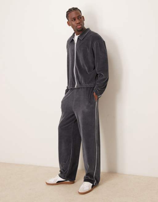ASOS DESIGN coord super baggy joggers with piping in grey velour, 3 of 5
